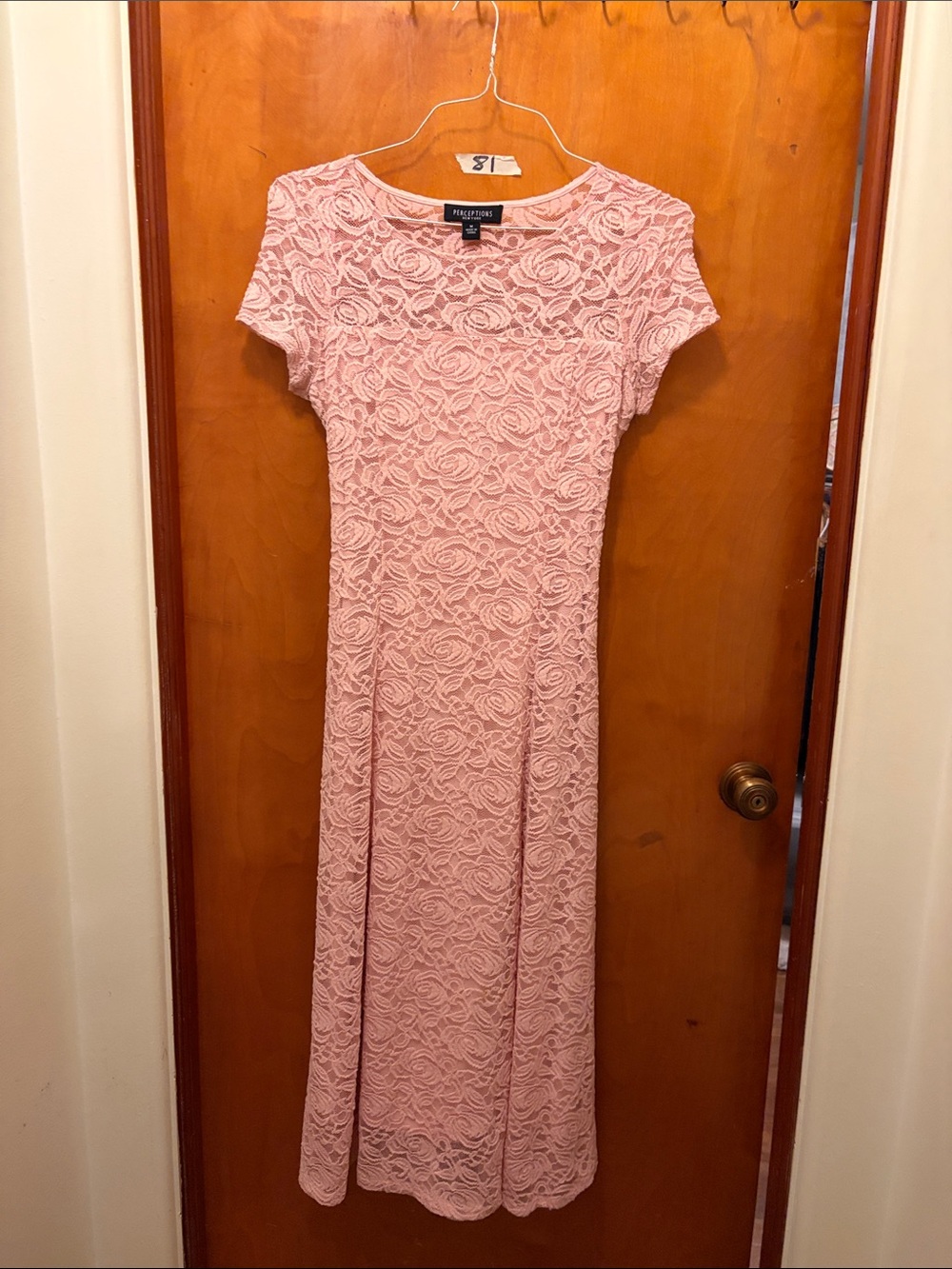 Textured Lace Midi Dress in Blush Pink